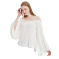 off-shoulder loose fit blouse for girls with large bell flared sleeves white rayon soft women blouse with ruffles